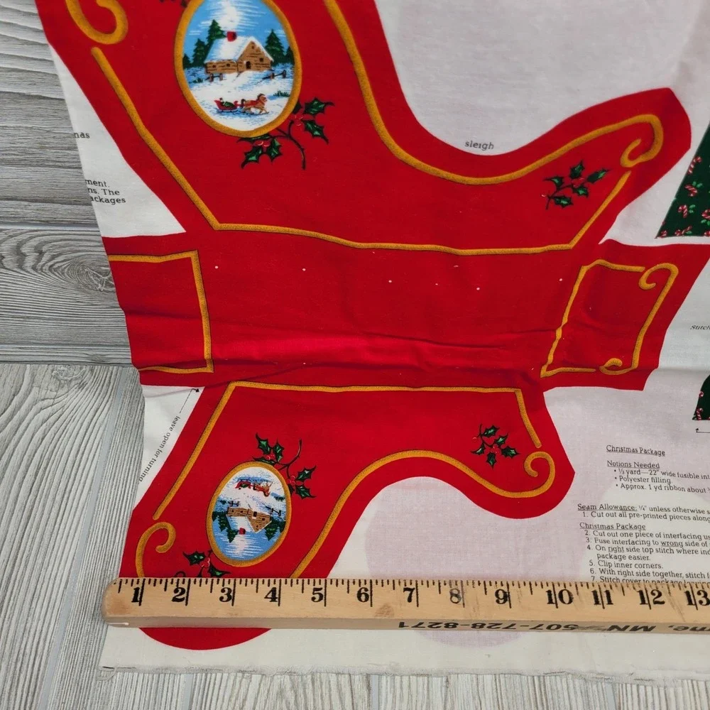 Cranston Christmas Teddy‎ Bear Old Fashioned Sleigh Fabric Panel Cut Sew Stuff